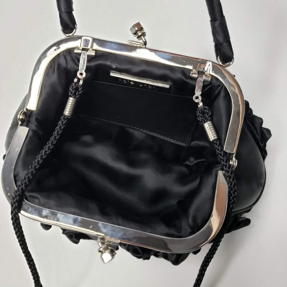 Kate Landry Black Satin Ruffle Mini Purse